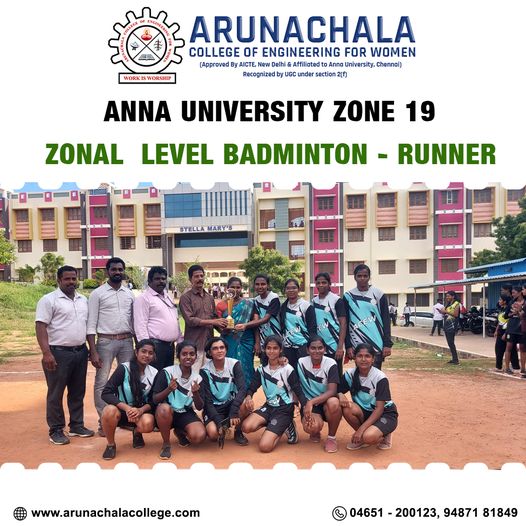 Congratulation on winning the achieving Runner in Badminton in Anna University 19th Zonal Level.